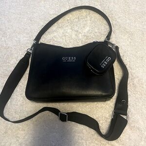 Guess Black Shoulder Bag with Wide Guess Strap/Coin Pouch Attached